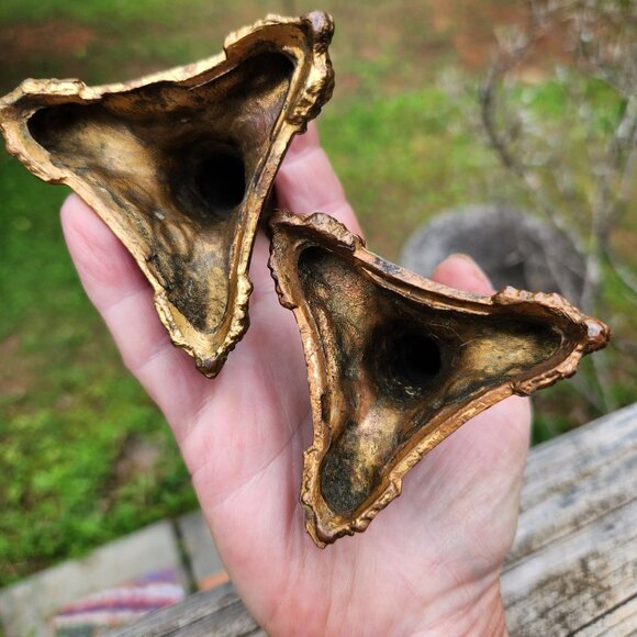 Pair Of Ornate Antique Bronze Altar Candle Holders With Intricate Detailing & Cr - Picture 4 of 7